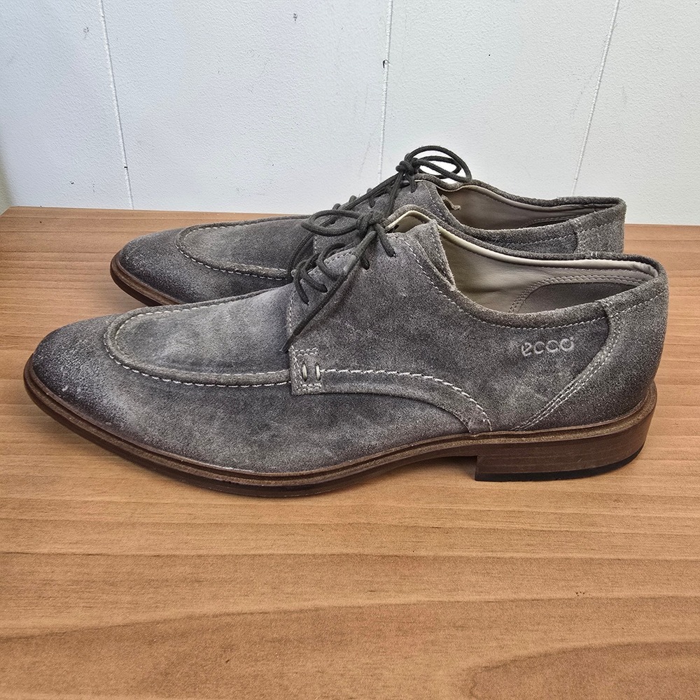 ECCO Gray Suede Apron Toe Derby Leather Lace Up Shoes Oxfords Mens Size 43 US 10 - Picture 2 of 11